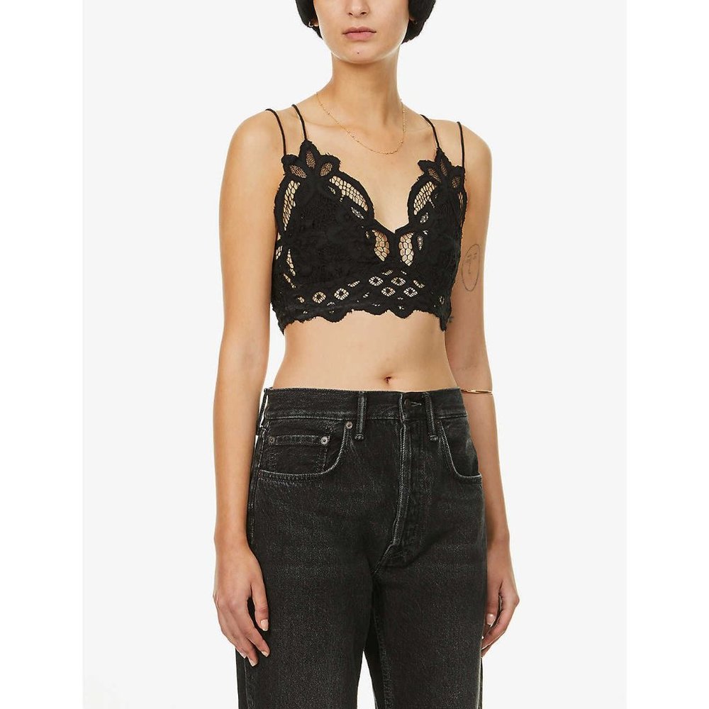 ADELLA Black Floral-Embroidered Bralette sz S - Picture 3 of 12
